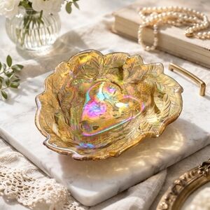Vintage Marigold Carnival Glass Blackberry Pattern Bowl Iridescent Berry Dish